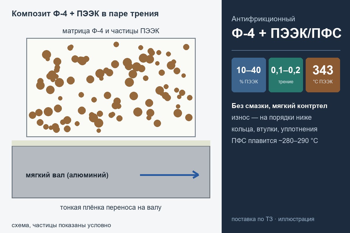 Композиты фторопласта-4 с ПЭЭК: схема пары трения с мягким валом