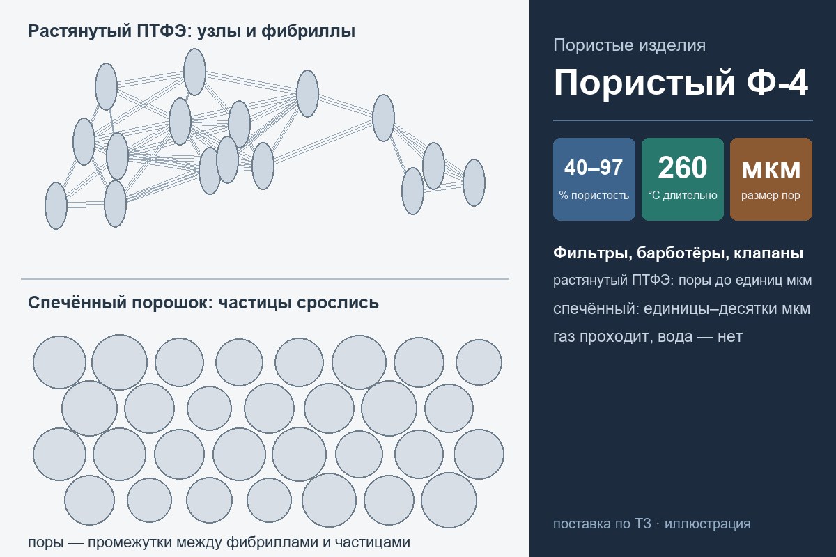 Пористые изделия из фторопласта-4: структура растянутого и спечённого ПТФЭ