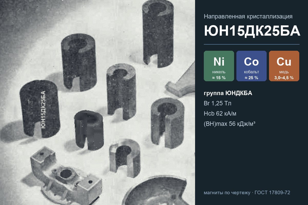 Цилиндрические литые магниты из сплава ЮН15ДК25БА с маркировкой