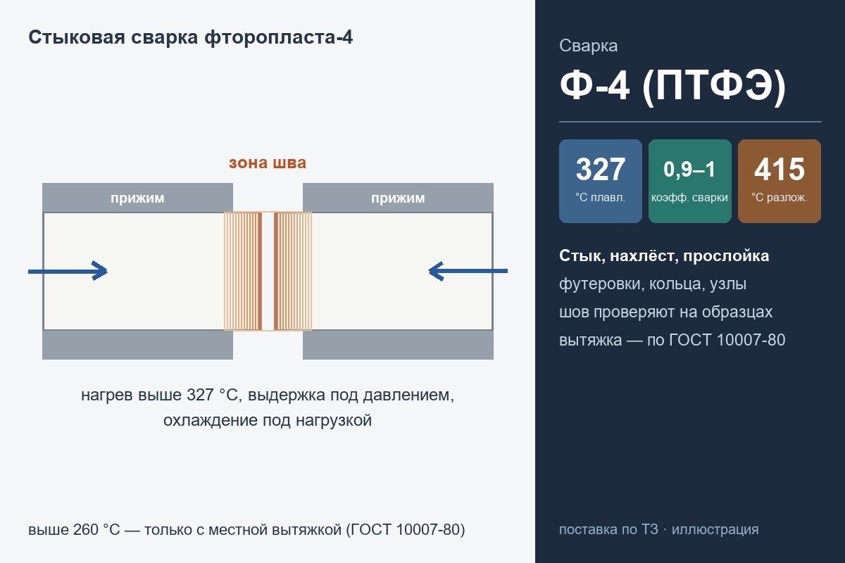 Сварка фторопласта-4: схема стыковой сварки нагретым инструментом
